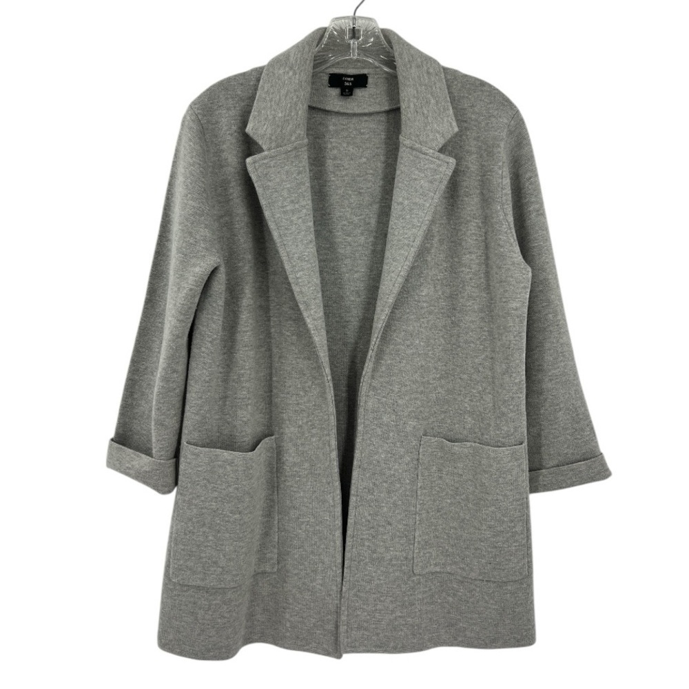 J Crew 365 Sophie Open Front Knit Jacket/Sweater Size S Merino Wool Light Gray